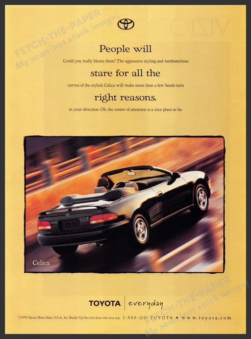 Toyota Celica 1990s Print Advertisement 1999 "Share for all the right reasons" Fetch-the-Paper
