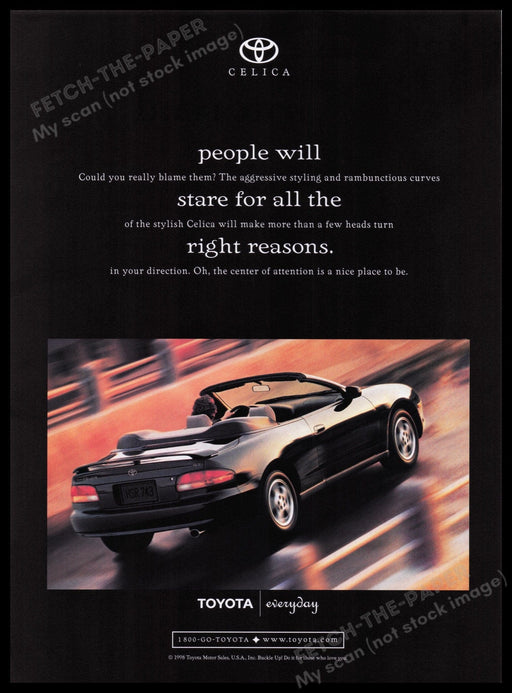 Toyota Celica Car 1990s Print Advertisement Ad 1998 Fetch the Paper!