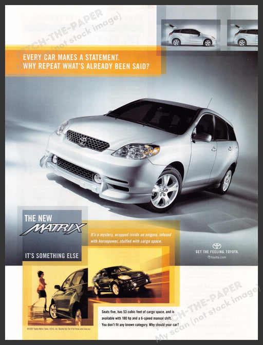 Toyota Matrix 2000s Print Advertisement Ad 2002 "A mystery wrapped in an enigma" Dodge