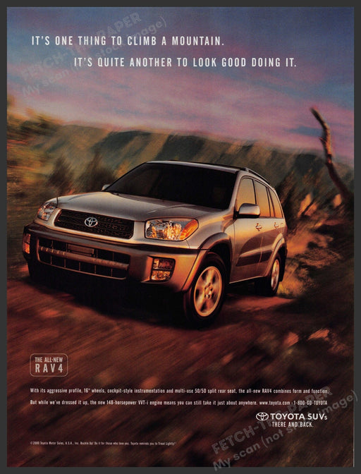 Toyota Rav4 2000s Print Advertisement Ad 2001 Look Good Climbing a Mountain Fetch-the-Paper