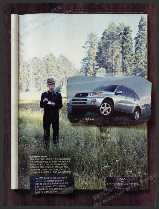 Toyota RAV4 2000s Print Advertisement Ad 2002 "Rugged fashion" Fetch-the-Paper
