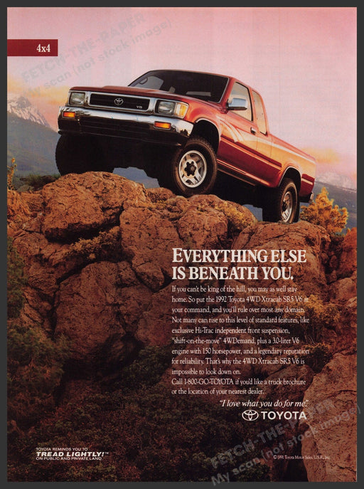Toyota SR5 4WD Xtracab V6 Truck 1990s Print Advertisement Ad 1992 Fetch-the-Paper