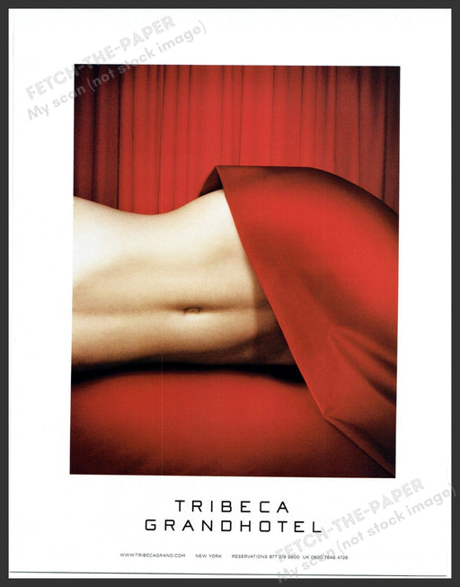 Tribeca Grand Hotel 2000s Print Advertisement 2005 Red Draped Fabric Over Body Fetch-the-Paper