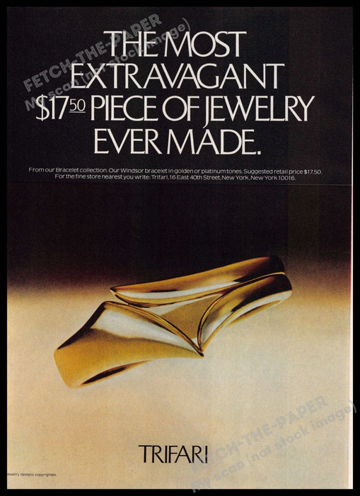 Trifari 1970s Magazine Print Advertisement 1976 Windsor Bracelet Trifari
