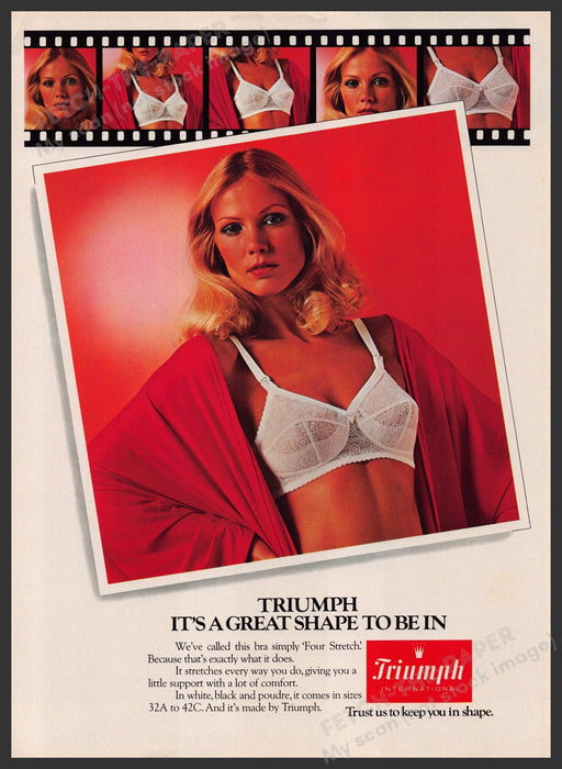 Triumph "Four Stretch" Bra 1970s Print Advertisement Ad 1977 Lingerie Fetch-the-Paper