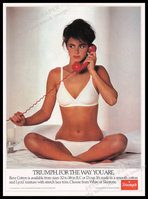 Triumph Lingerie 1980s Print Advertisement Ad 1982 Talking on Phone Legs Cute Fetch the Paper!