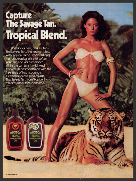 Tropical Blend 1980s Print Advertisement 1983 "Capture the Savage Tan" Tiger Fetch-the-Paper