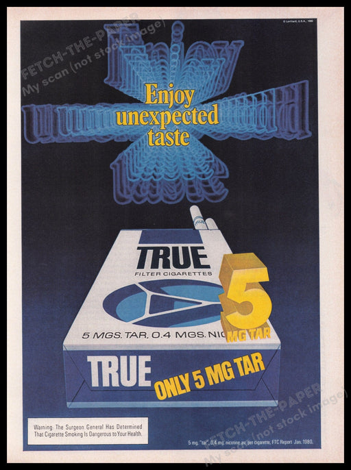True Cigarettes 1980s Print Advertisement Ad 1980 Fetch the Paper!