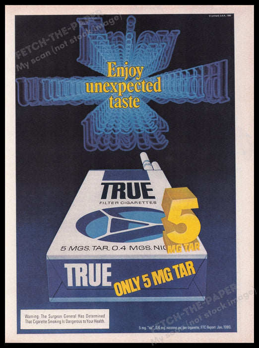 True Cigarettes 1980s Print Advertisement Ad 1980 Fetch the Paper!