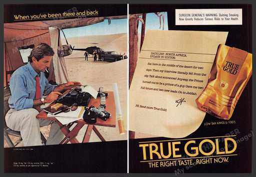 True Gold 1980s Print Advertisement (2 pages) 1986 Reporter Sand Prince Typing True Gold