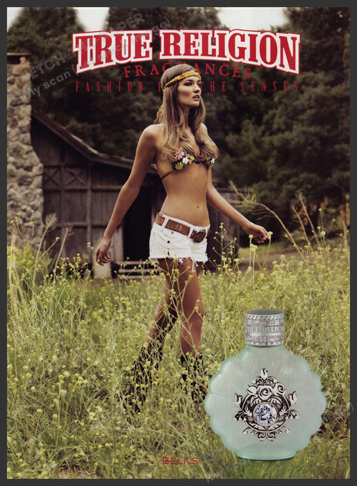True Religion Fragrance 2000s Print Advertisement 2009 Hippy Gypsy Model Fetch-the-Paper