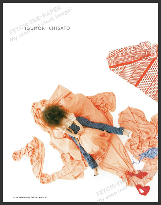 Tsumori Chisato 2000s Print Advertisement 2005 Fashion Model Laying Down Fetch-the-Paper