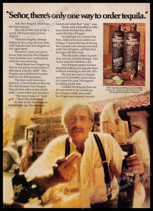 Two Fingers Tequila 1970s Print Advertisement 1977 Senor Two Fingers Tequila