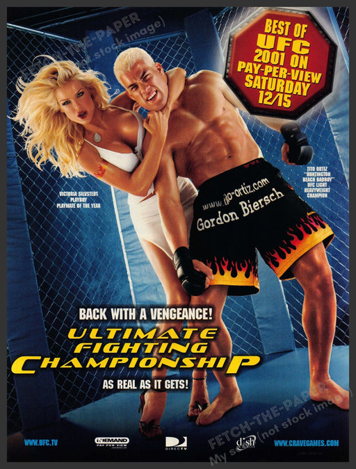 UFC Tito Ortiz Victoria Silvstedt 2000s Print Advertisement 2001 PPV Fetch-the-Paper