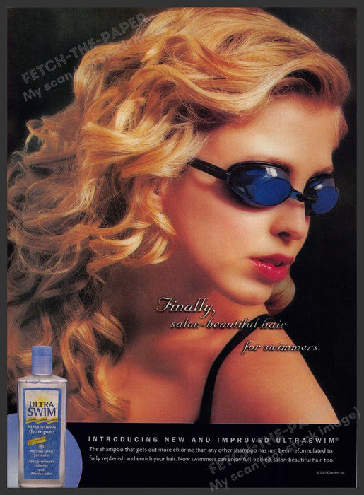 Ultra Swim Hair Products 2000s Print Advertisement 2001 For Swimmers Goggles Fetch-the-Paper