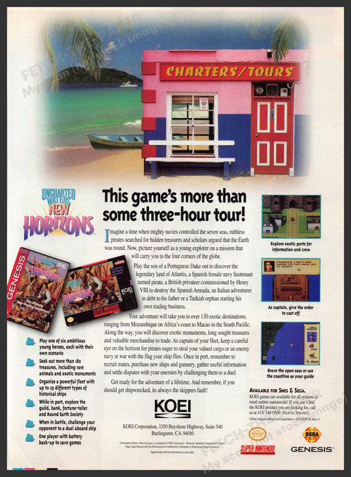 Uncharted Waters New Horizons Video Game 1990s Print Advertisement 1994 Uncharted Waters New Horizons