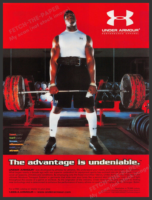 Under Armour 2000s Print Advertisement 2002 Weight Room Barbell Athlete Fetch-the-Paper