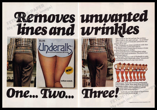Underalls 1970s Print Advertisement (2 page) 1976 Removes Lines & Wrinkles Underalls