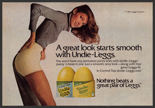 Undie-L'eggs Hosiery 1980s Print Advertisement 1981 Peekaboo Panty Fetch-the-Paper
