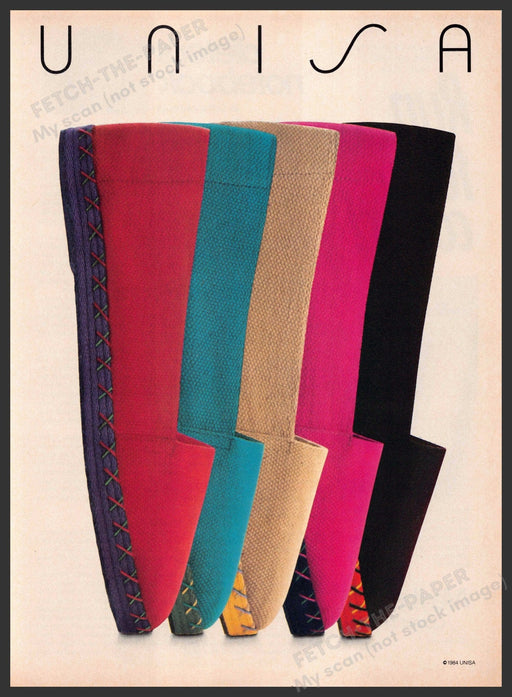 Unisa Shoes 1980s Print Advertisement 1984 Colorful Fetch-the-Paper