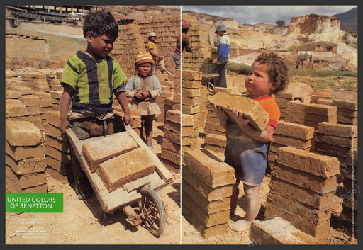 United Colors of Benetton 1990s Print Advertisement (2 Pg) 1992 Kids Mud Bricks Fetch-the-Paper