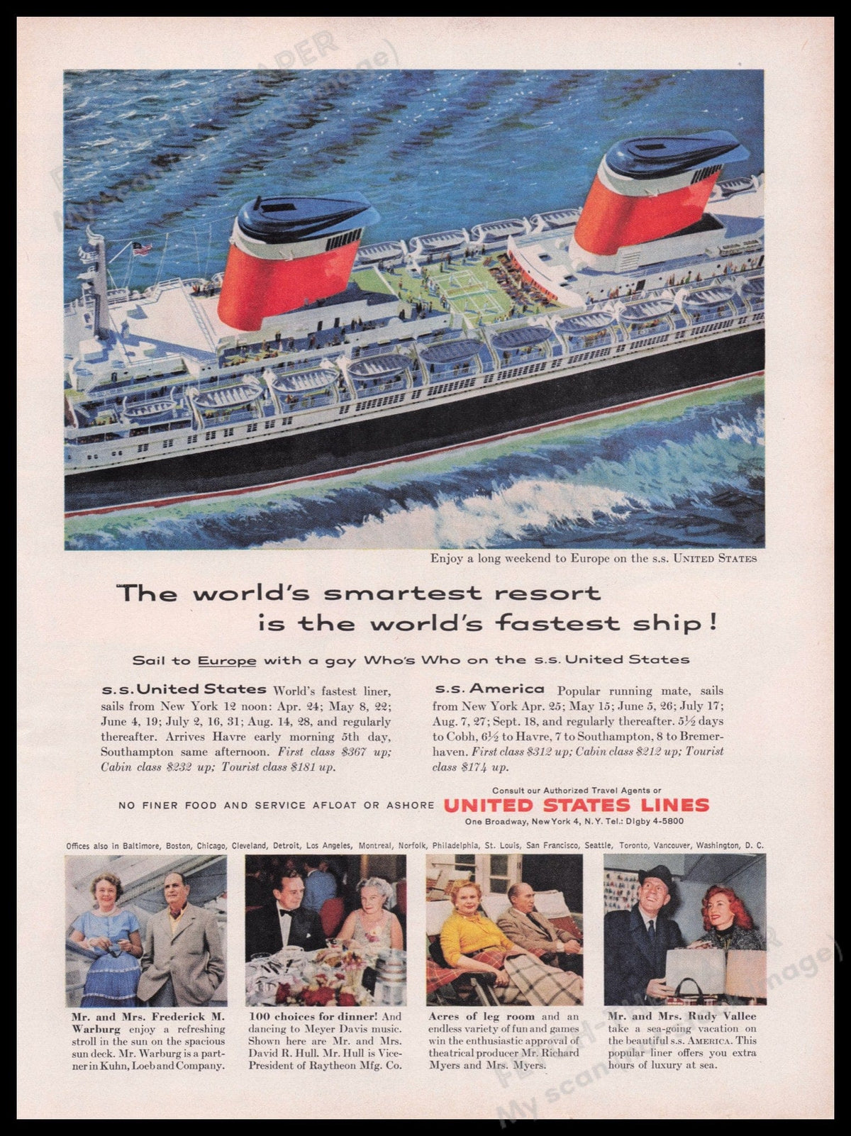 United States Lines S.S. Cruise Ship 1950s Print Ad 1959 — Fetch-the-Paper