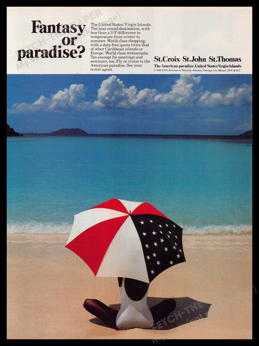 United States Virgin Islands Travel Promo 1980s Print Advertisement Ad 1989 Fetch-the-Paper