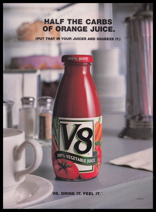 V8 Juice 2000s Print Advertisement Ad 2004 "Drink it Feel it" Fetch the Paper!