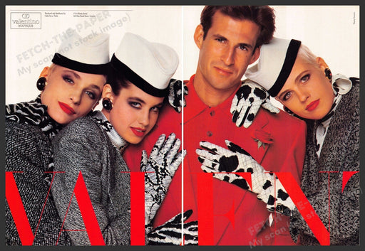 Valentino Boutique 1980s U.K. Print Advertisement (2 pgs) Fashion Red Black Valentino