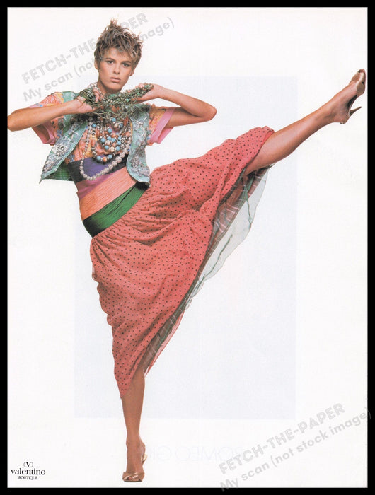 Valentino Clothing 1980s Print Advertisement Ad 1989 Kicking Legs Fetch the Paper!
