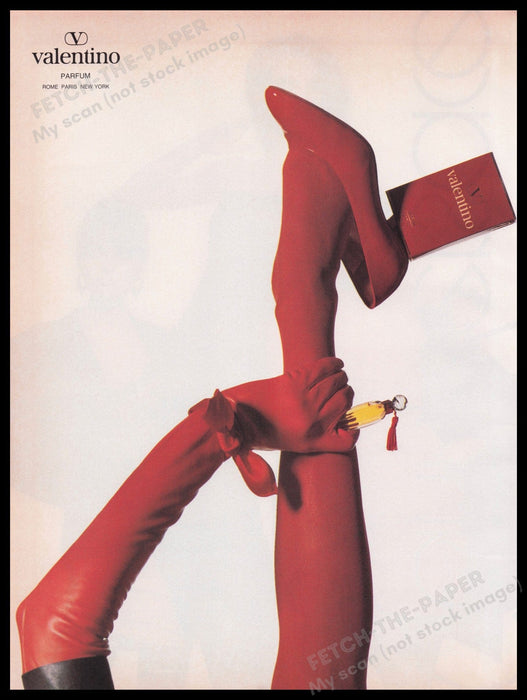 Valentino Parfum 1980s Print Advertisement Ad 1987 Legs Red Tights Fetch the Paper!