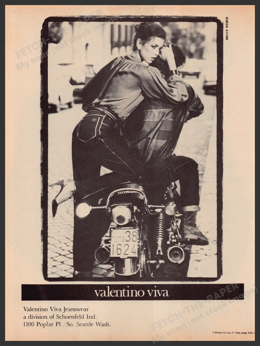 Valentino Viva Jeans 1970s Print Advertisement 1979 Hondo Motorcycle Fetch-the-Paper