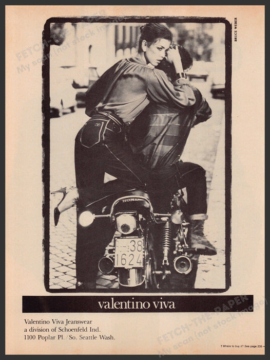 Valentino Viva Jeans 1970s Print Advertisement 1979 Hondo Motorcycle Fetch-the-Paper
