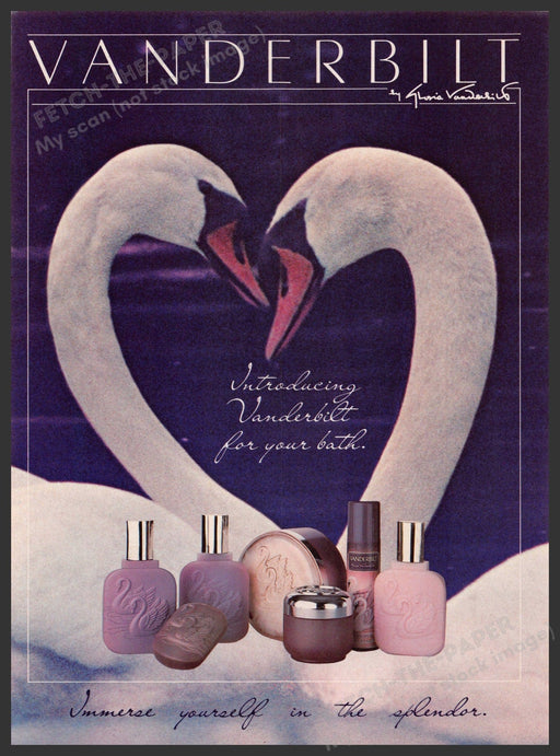 Vanderbilt 1980s Print Advertisement 1984 Heart Swans (Not the Product) Fetch-the-Paper