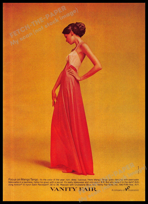 Vanity Fair 1970s Magazine Print Advertisement 1975 "Focus on Mango Tango" Night Vanity Fair