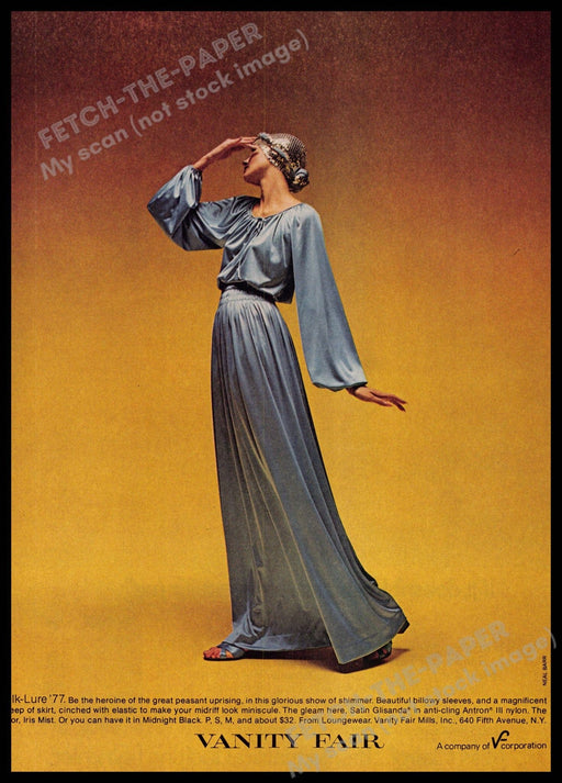 Vanity Fair 1970s Print Advertisement 1977 Folk-Lure Nightgown Fashion Vanity Fair