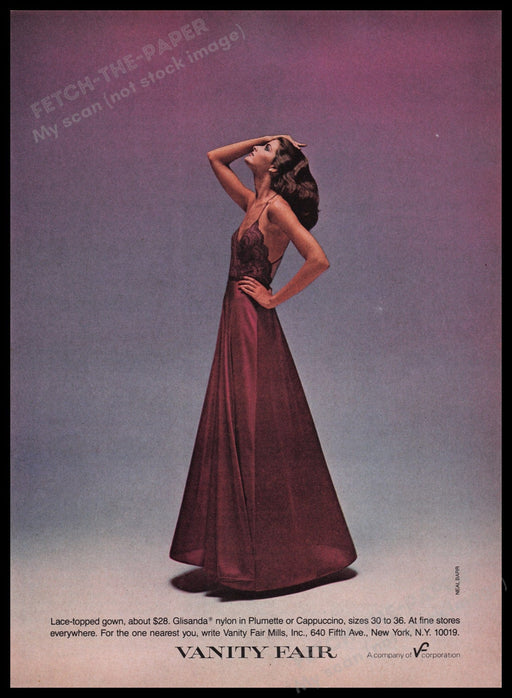 Vanity Fair Nightgown 1980s Print Advertisement Ad 1980 Beautiful Brunette Fetch the Paper!
