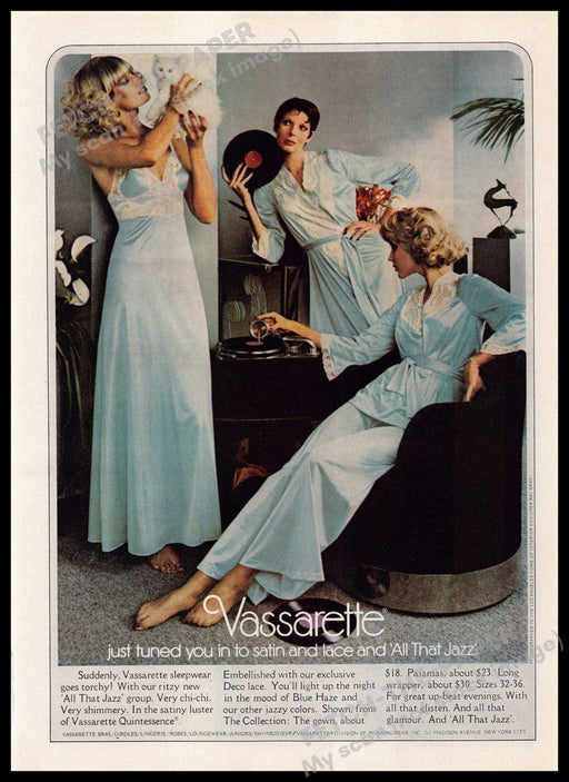 Vassarette 1970s Magazine Print Ad 1976 "All that Jazz" Kitten Satin Lace Vassarette