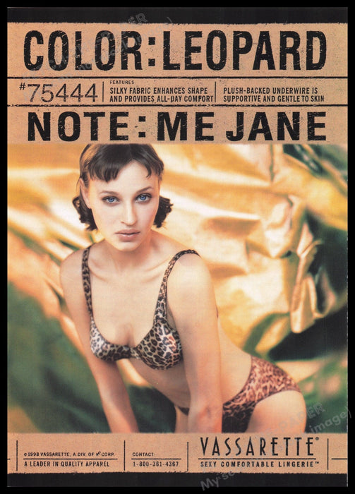 Vassarette Lingerie Leopard 1990s Print Advertisement Ad 1999 Fetch the Paper!
