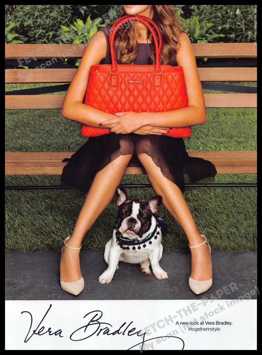 Vera Bradley 2010s Magazine Print Ad 2014 Legs French Bulldog Park Bench Vera Bradley