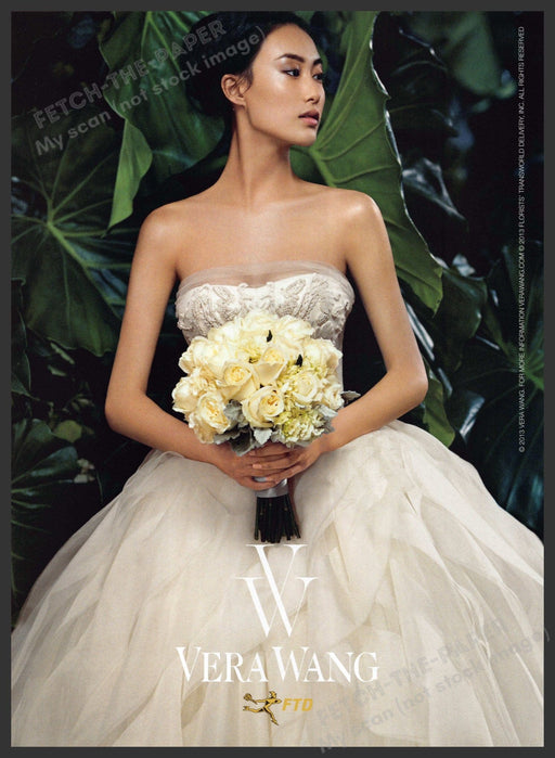 Vera Wang 2010s Print Advertisement 2013 Bride Strapless Holding Bouquet Fetch-the-Paper
