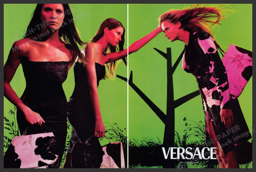 Versace Clothing Fashion 1990s Print Advertisement (2 pages) 1999 Green Models Fetch the Paper!