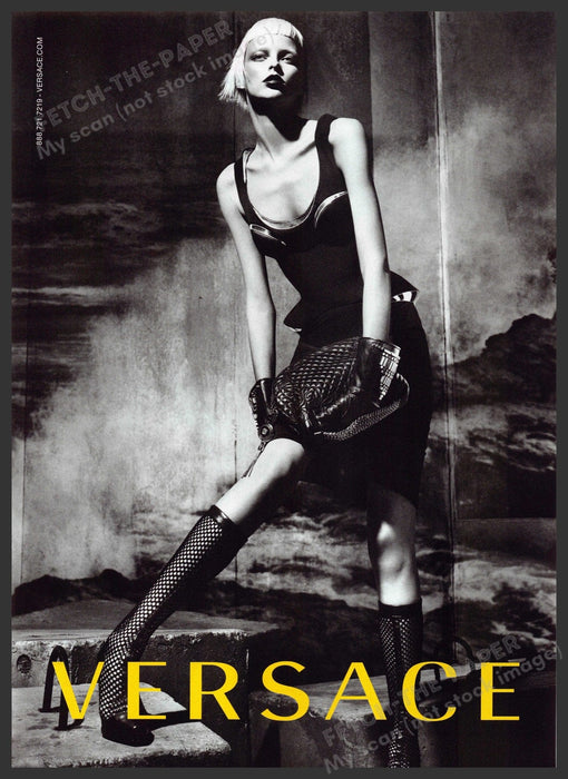 Versace Fashion 2010s Print Advertisement 2012 Model Waif Legs Grayscale Fetch-the-Paper