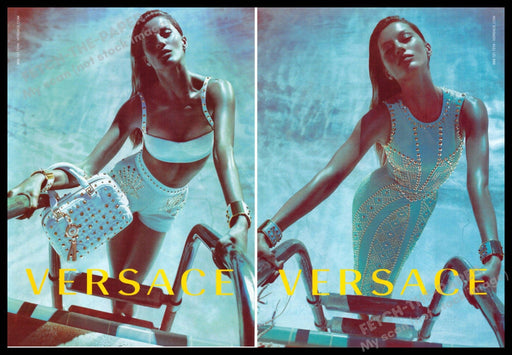 Versace & Gisele Bundchen 2010s Print Advertisement 2012 Front / Back Page Pool Versace