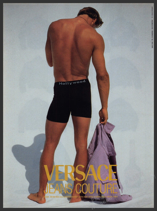 Versace Jeans Couture 1990s Print Advertisement Ad 1992 Back Male Model Boxers Fetch-the-Paper