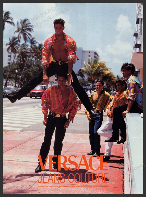 Versace Jeans Couture South Beach Miami 1990s Print Advertisement 1993 Leap Frog Fetch-the-Paper