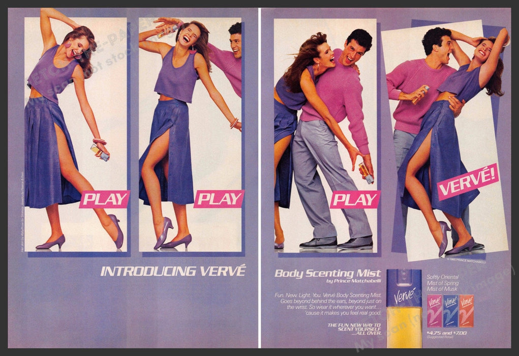 Verve 1980s Magazine Print Advertisement (2 pages) 1985 Legs Couple Body Fun Verve