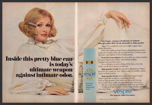 Vespre Intimate Odor Preventative 1960s Print Advertisement Ad (2 pages) 1969 Fetch the Paper!