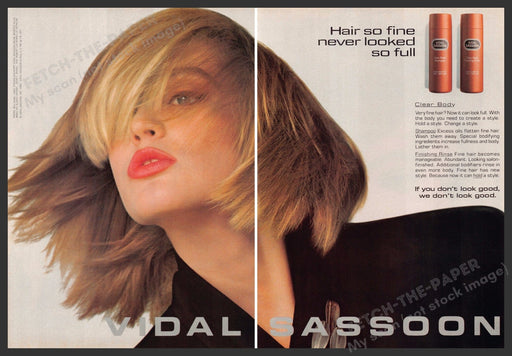 Vidal Sassoon 1980s Print Advertisement (2 pages) 1985 Blonde Full Hair Movement Vidal Sassoon
