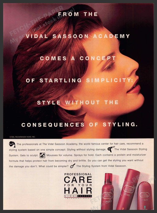 Vidal Sassoon 1990s Print Advertisement 1995 Academy Style (Not the product) Vidal Sassoon